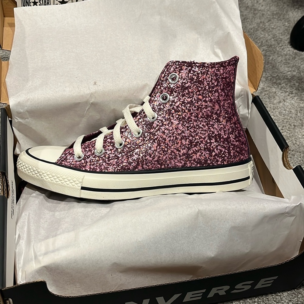 Brand new in box glitter high top converse